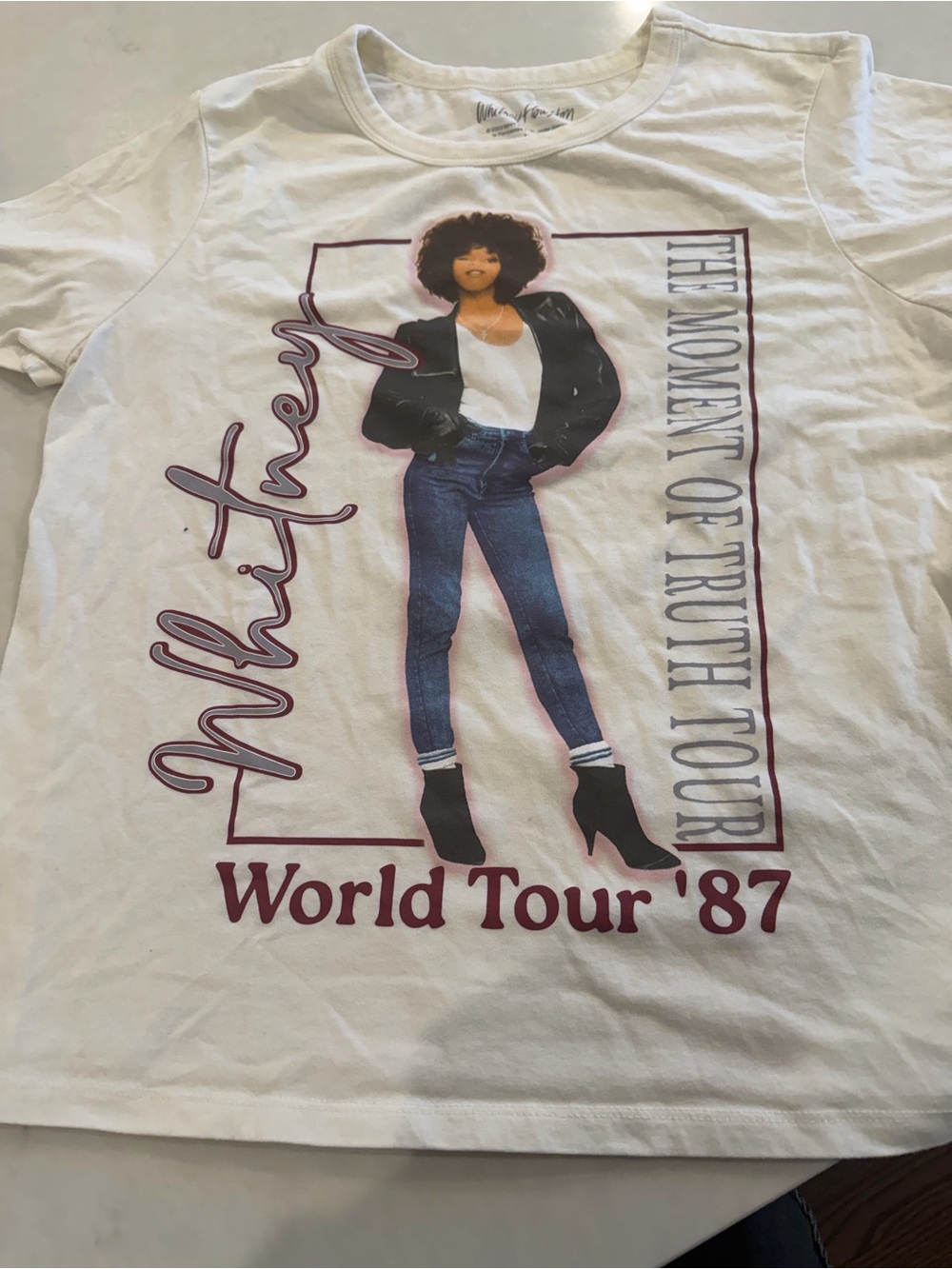 Whitney Houston World Tour '87 band White Graphic Tee L